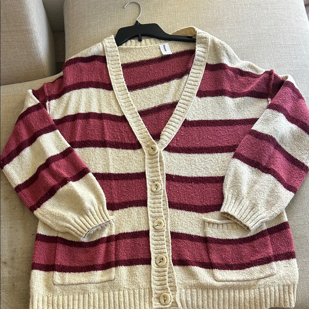 Abound Red and Cream Striped Cardigan